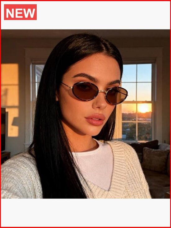 Retro Oval Sunglasses for Women 90s Small Gold Frame Lightweight Cute Chic